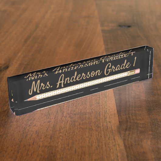 Gold Polka Dot Pencil Personalisieren Schreibtisch Namensplakette (Seite)