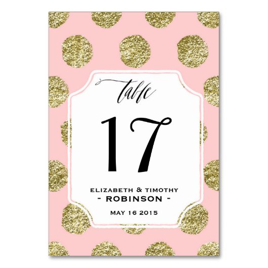 Gold Polka Dot Rosa Tischkarten Tischnummer (Vorderseite)