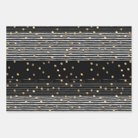 Gold Polka Dot Schwarz-weiß Abstrakt Geschenkpapier Set (Vorderseite 3)