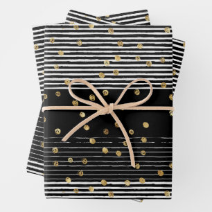 Gold Polka Dot Schwarz-weiß Abstrakt Geschenkpapier Set
