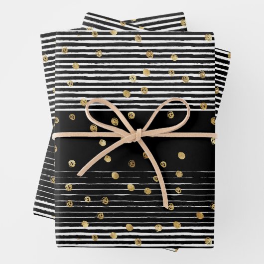 Gold Polka Dot Schwarz-weiß Abstrakt Geschenkpapier Set (Beispiel)