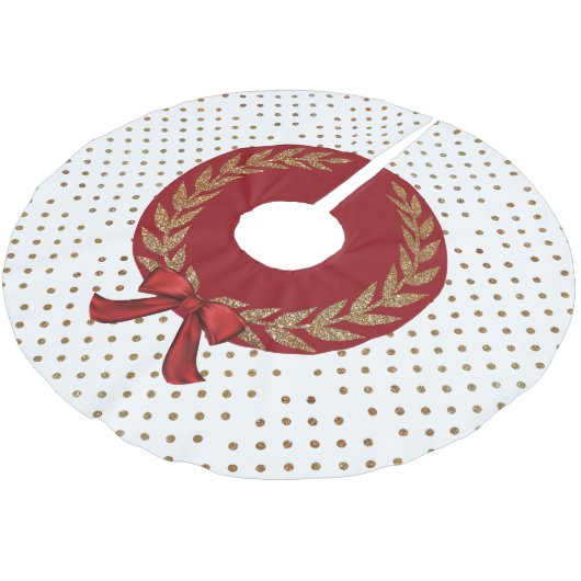 Gold Polka Dot Tree Skirt Polyester Weihnachtsbaumdecke (Schrägansicht)