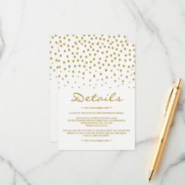 Gold Polka Dot - Weiß & Gold - Hochzeitsdetails Begleitkarte