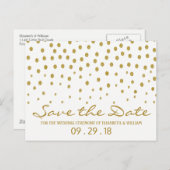 Gold Polka Dot - Weiß & Gold - Save the Date Ankündigungspostkarte (Vorne/Hinten)