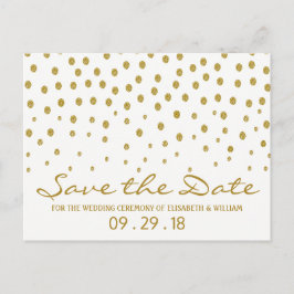 Gold Polka Dot - Weiß & Gold - Save the Date Ankündigungspostkarte