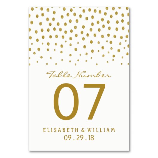 Gold Polka Dot - White & Gold - Hochzeit Tischnummer (Vorderseite)