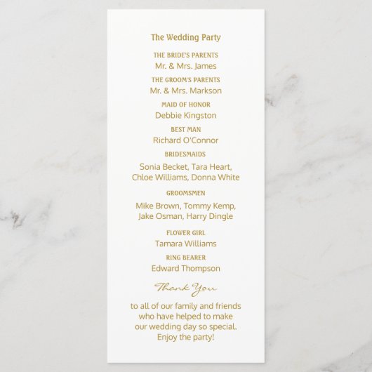 Gold Polka Dot - White & Gold - Hochzeitsprogramm Programm (Rückseite)