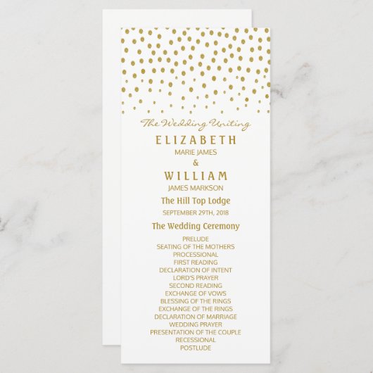 Gold Polka Dot - White & Gold - Hochzeitsprogramm Programm (Vorne/Hinten)