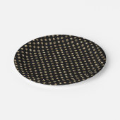 Gold Polka Dots auf schwarzen Papierplatten Pappteller (Schrägansicht)