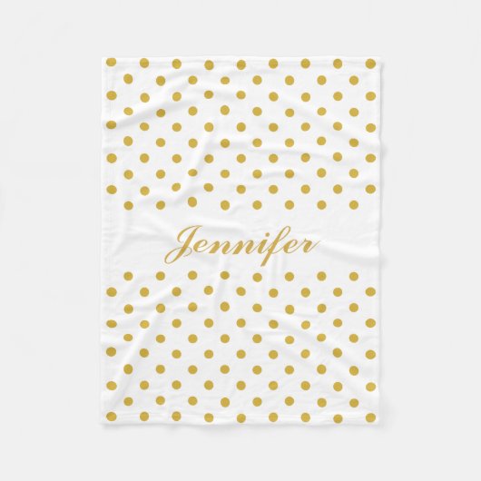 Gold Polka Dots auf weißem Personalisiertem Namen Fleecedecke (Vorderseite)