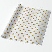 Gold Polka Dots auf weißem Satin Geschenkpapier (Ungerollt)