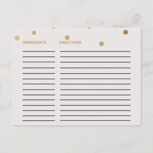 Gold Polka Dots Brautparty Rezept Karten (Rückseite)