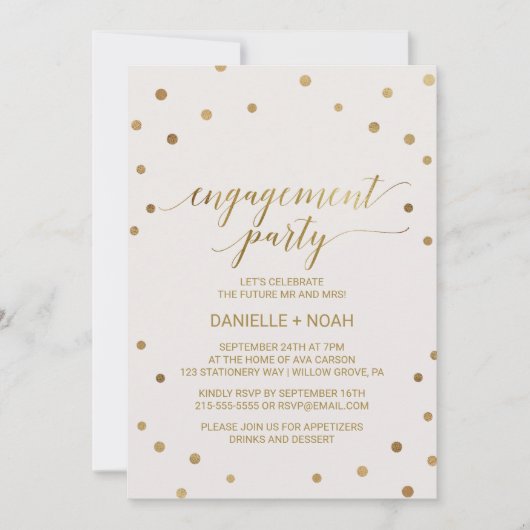 Gold Polka Dots Engagement Party Einladung (Vorderseite)