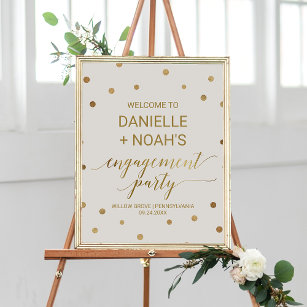 Gold Polka Dots Engagement Party Willkommen Poster