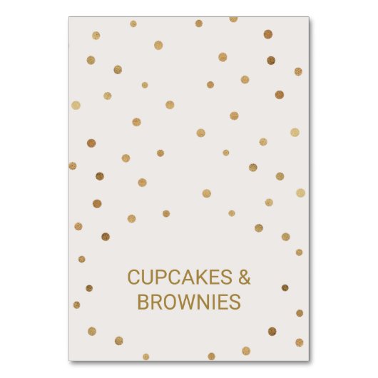 Gold Polka Dots Food Zelt Cards Tischnummer (Vorderseite)