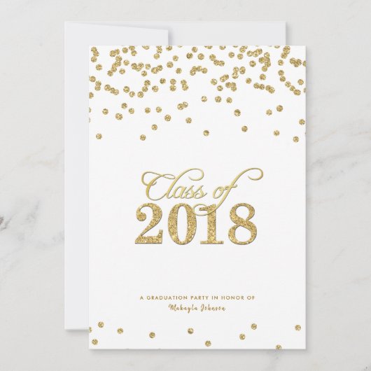 Gold Polka-dots Glitzer Class of 2018 Party Einladung (Vorderseite)