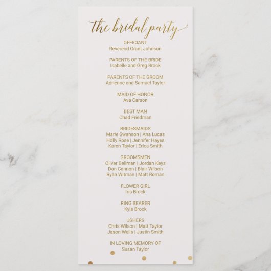 Gold Polka Dots Hochzeitsprogramm Programm (Rückseite)