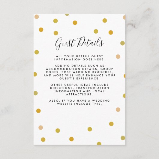 Gold Polka Dots Informationen zum Hochzeitsgast Begleitkarte (Vorderseite)