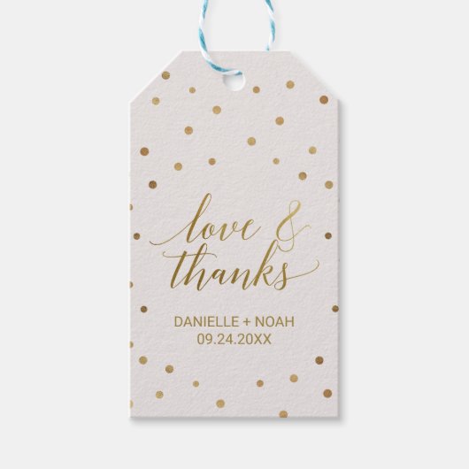 Gold Polka Dots "Liebe & Dank" Liebesmarken Geschenkanhänger (Vorderseite)