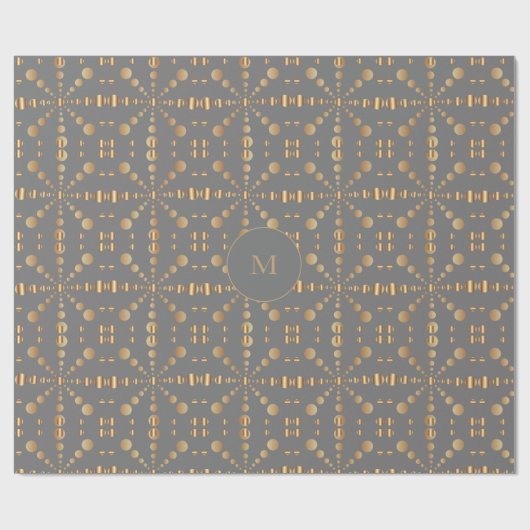 Gold Polka Dots Muster Mit Monogramm Grau Weihnach Geschenkpapier (Flach)