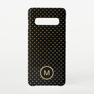 Gold Polka Dots Muster Monogram Initial Black Samsung Galaxy S10 Hülle