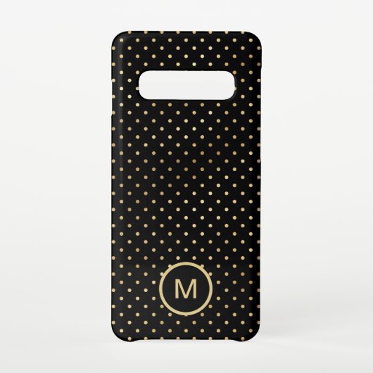 Gold Polka Dots Muster Monogram Initial Black Samsung Galaxy Hülle (Rückseite)
