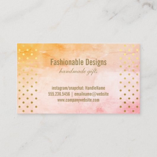 Gold Polka Dots Muster | Wasserfarbe Stilvoll Visitenkarte (Rückseite)