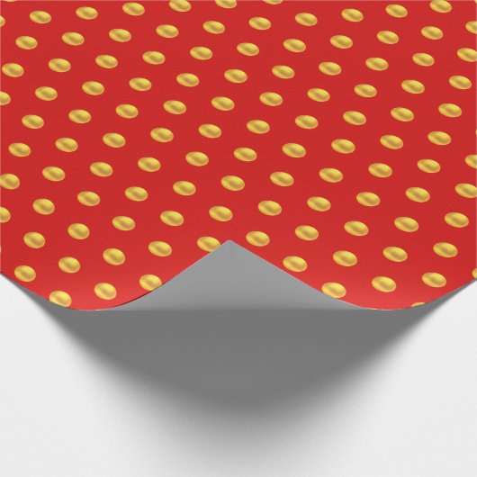 Gold Polka Dots on Red Geschenkpapier (Ecke)