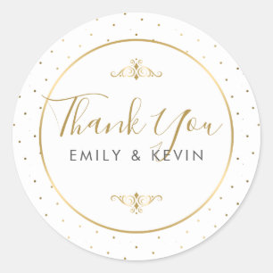 Gold Polka Dots Thank You Modern Typography Runder Aufkleber