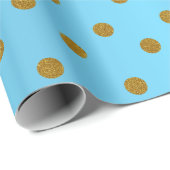 Gold Polka Dots und Baby Blue Satin Geschenkpapier (Rolleneckpunkt)