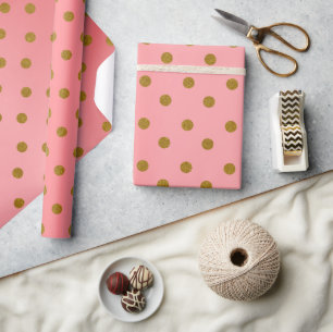Gold Polka Dots und Korallensatin Geschenkpapier