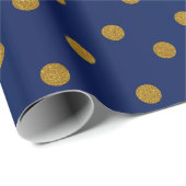 Gold Polka Dots und Navy Blue Satin Geschenkpapier (Rolleneckpunkt)