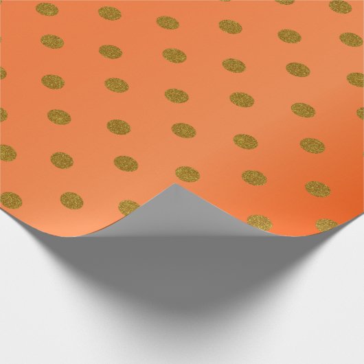 Gold Polka Dots und Orange Satin Geschenkpapier (Ecke)