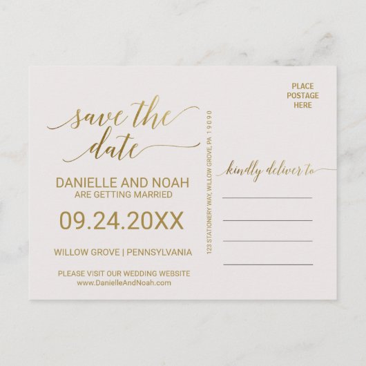 Gold Polka Dots Wedding Save the Date Ankündigungspostkarte (Rückseite)