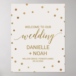 Gold Polka Dots Wedding Willkommen Poster