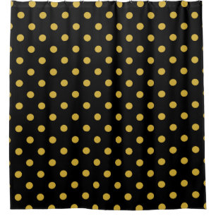 Gold Polka Punkte auf dem schwarzen Duschvorhang