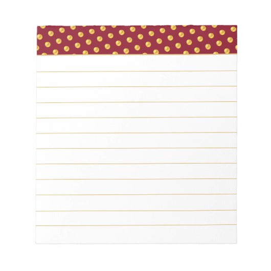 Gold Polka Punkte auf Maroon & White Notepad Notizblock (Vorderseite)