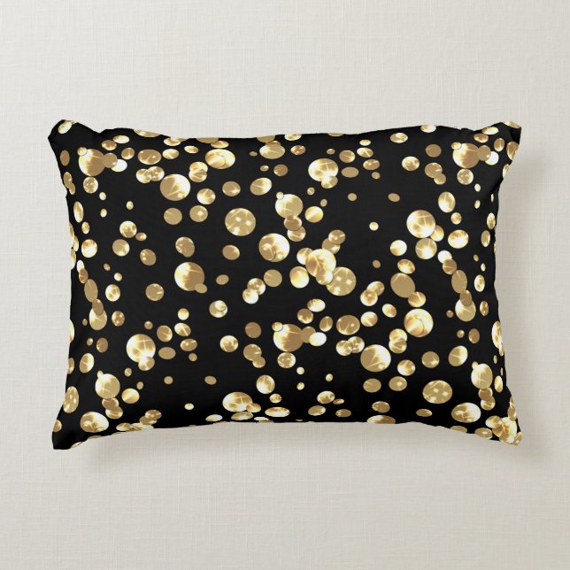 Gold Polka Punkte auf schwarzem Hintergrund . Dekokissen (Vorderseite)