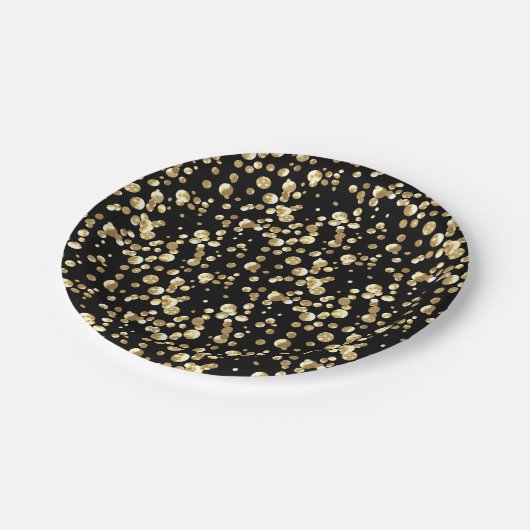 Gold Polka Punkte auf schwarzem Hintergrund . Pappteller (Schrägansicht)