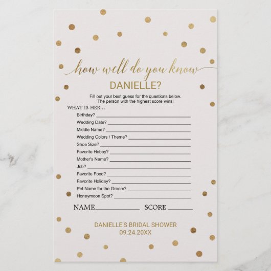 Gold Polka weiß, wie gut du das Bride-Spiel kennst (Vorderseite)