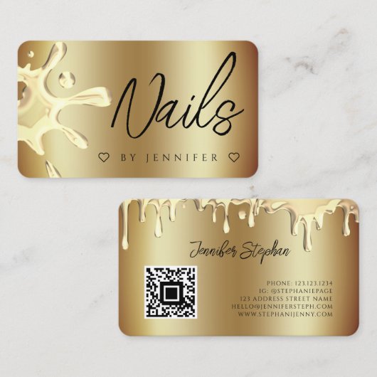 Gold Polnischer Splash Tropfen Nails QR Code Gold Visitenkarte (Vorne/Hinten)