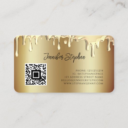 Gold Polnischer Splash Tropfen Nails QR Code Gold Visitenkarte (Rückseite)
