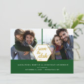 Gold Polygon 2 Fotos Emerald Save the Date (Stehend Vorderseite)