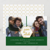 Gold Polygon 2 Fotos Emerald Save the Date (Vorne/Hinten)
