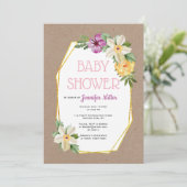 Gold Polygon Kraftpapier rustikale Babydusche Einladung (Stehend Vorderseite)