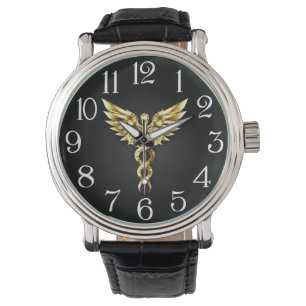 Gold Polygonal Symbol Caduceus Armbanduhr