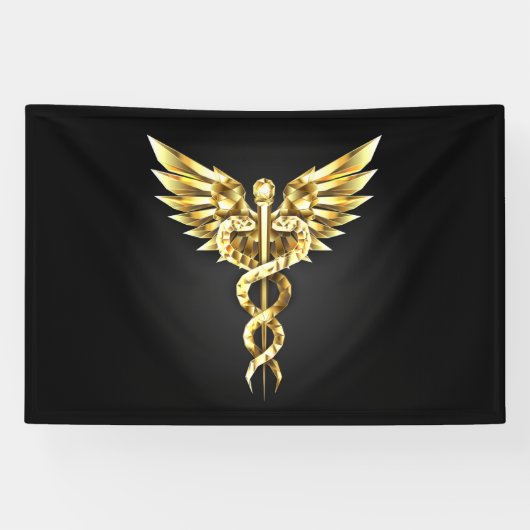 Gold Polygonal Symbol Caduceus Banner (Horizontal)