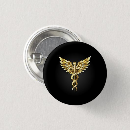 Gold Polygonal Symbol Caduceus Button (Vorne & Hinten)