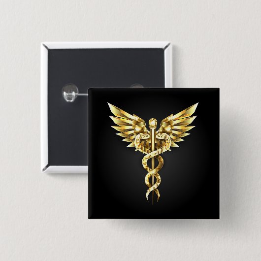 Gold Polygonal Symbol Caduceus Button (Vorne & Hinten)