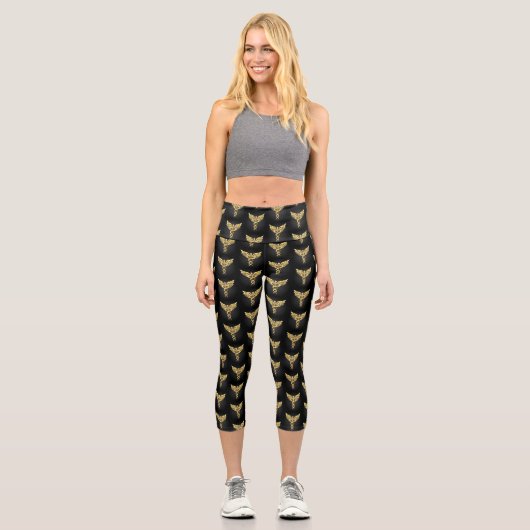 Gold Polygonal Symbol Caduceus Capri Leggings (Vorderseite)